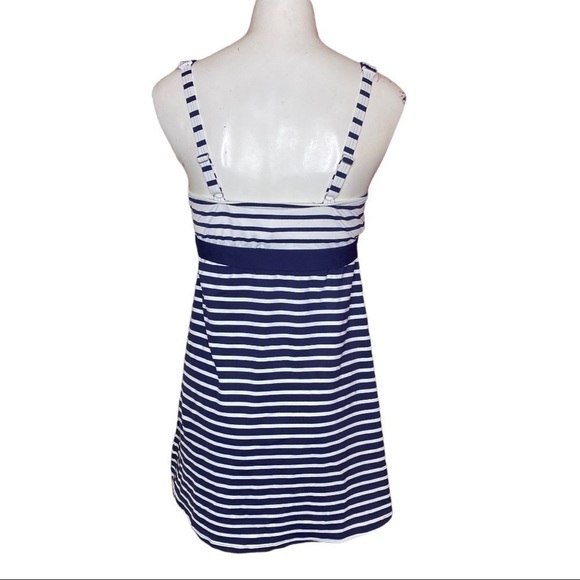 Lands' End Women's Square Neck Dresskini CB Deep Sea Mix Stripe Size 8 498396 - Picture 3 of 6